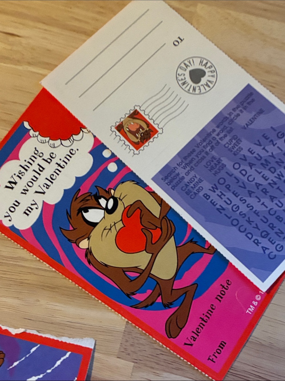 Vintage 1996 Warner Bros. Taz Valentine's Day Cards - Red & Purple - Picture 2 of 7